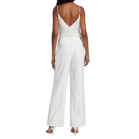 White AMSALE pant jumpsuit with beaded top Size 0 - Picture 3 of 9